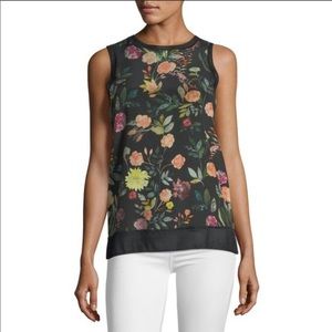 Theory Lewie Black Floral Print Tank - size large
